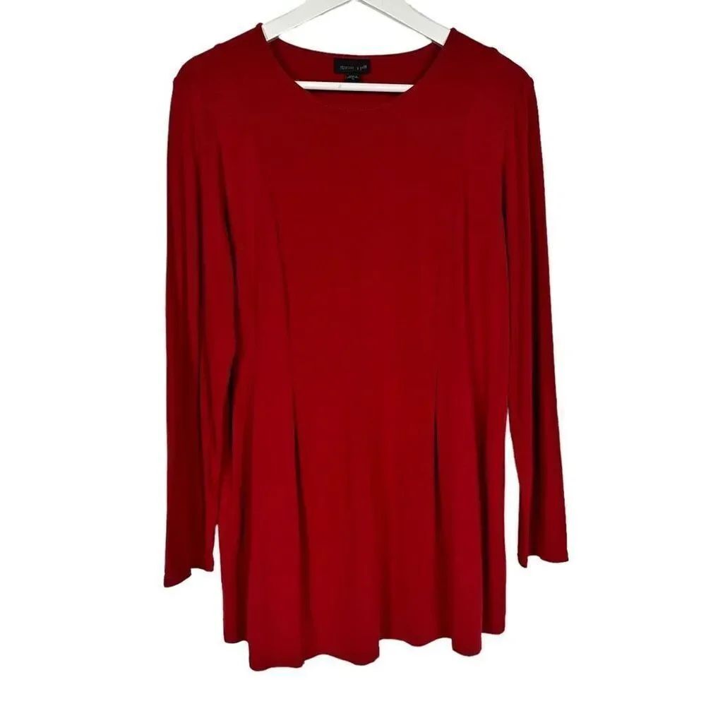 J Jill Wearever Collection Women’s Red Pleated Stretch Tunic Top Size M